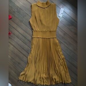 Elegant Mustard Pleated Dress